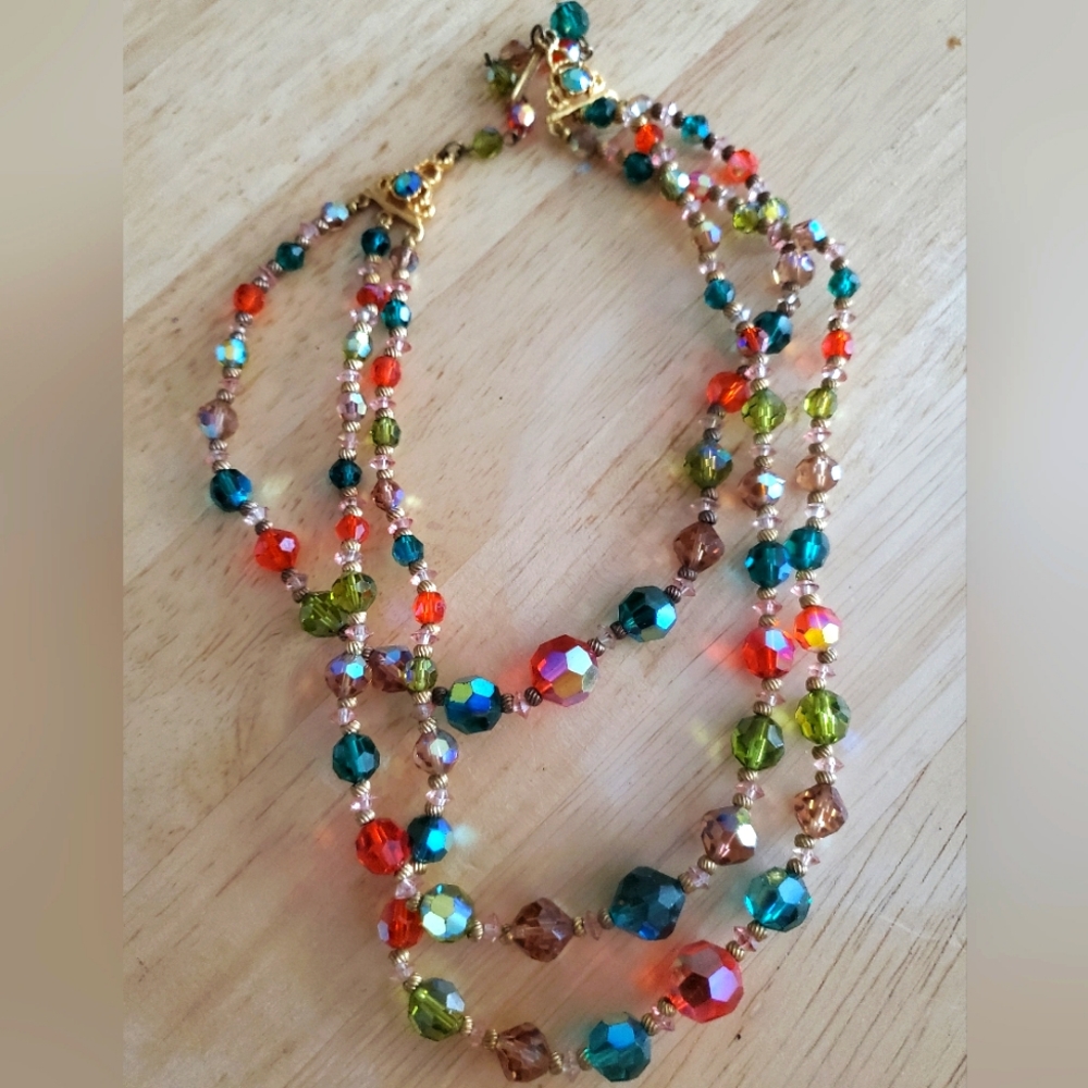 Multi-Colored Christmas Crystal Necklace
